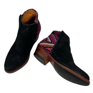 Unique Handmade Guatemalan Embroidered Stacked Heel Nubuck Ankle Booties 6.5/7